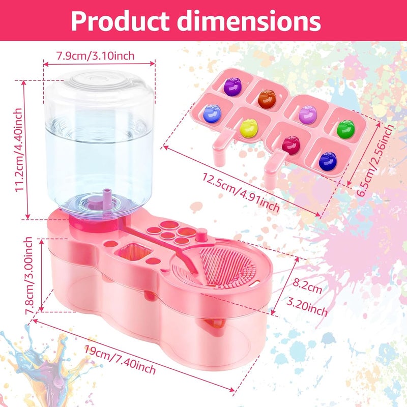 KarHoeGern 2026 Paint Brush Cleaner for Kids Water Circulation Paint with Drain Paint Water Dispenser with Palette Brush Holder Paint Brush Washer for Acrylic Painting Watercolor Art (pink) - Image 5